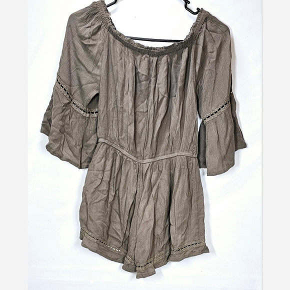 Small HAUTE MONDE Olive Grey Romper - Picture 2 of 2